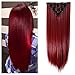 Womens 18 Clips 8pcs Full Head Hair Extensions 26 Inch Long Straight Rose Red Hairpiece