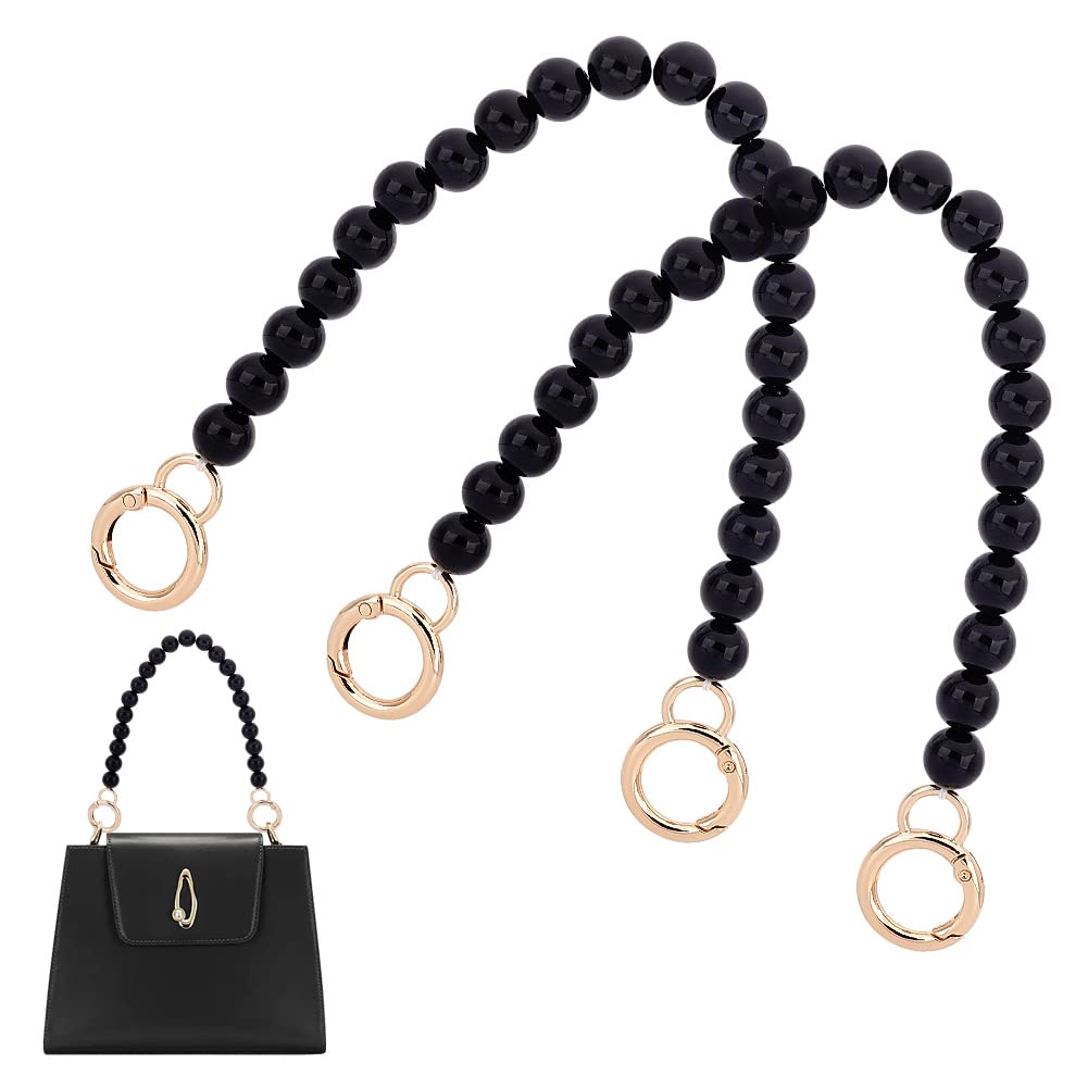 PH PandaHall 2pcs 30cm/11.8 inch Imitation Pearl Bead Purse Chains, 12mm Black Pearl Bag Chain Replacement with Golden Clasps Short Bag Chains Decorations for Women Clutch Tote Bags Handbags