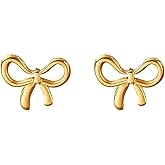 Bow Stud Earrings for Women 18K Gold Plated Bow Knot Ribbon Earrings Simple Small bow Stud Earrings Wedding Birthday Jewelry Gifts for Women