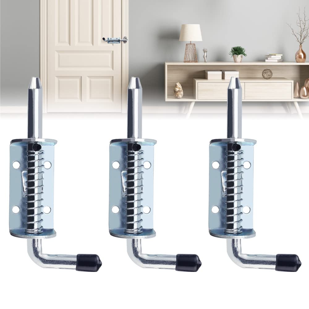 LYTIVAGEN 3 PCS Spring Loaded Latch Spring Latch Lock Spring Bolt 128 mm Barrel Bolt Metal Lock with Grip Slide Bolt Door Barrel Bolt Lock Heavy Duty Spring Latch Pin for All Types of Interior Doors