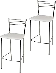 Set de 2 Taburetes de cocina y bar, con estructura en acero cromado y