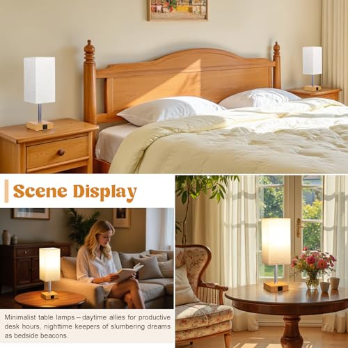 Aooshine Bedside Lamps, Table Lamp for Living Room Bedroom, Touch Lamps Bedside with USB A+C Charging Ports, Dimmable Bedroom Lamp with Fabric Shade for Kids Room, Study, Dorm, Office(Bulb Included)