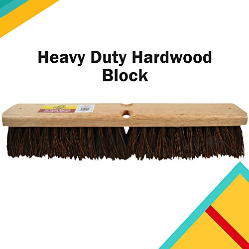 Bristles 4218 18” Outdoor Push Broom Head – Heavy Duty Hardwood Block, Rough Surface Stiff Palmyra Fibers, Brown