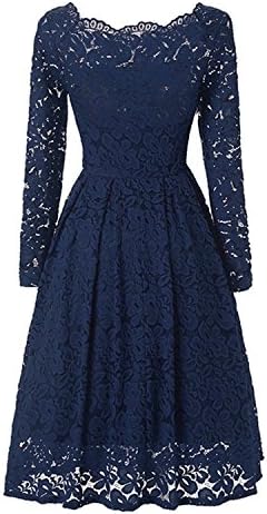 Aibwet Women's Vintage Dresses Floral Lace Off Shoulder Boat Neck Cocktail Formal Swing Dress