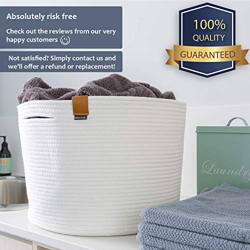 DENJA & CO Large Blanket Basket for Living Room White Farmhouse Woven