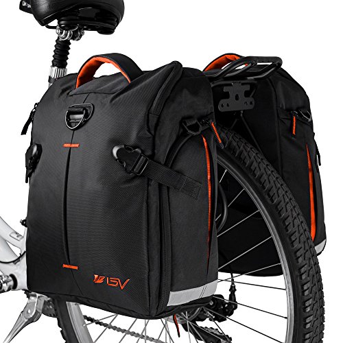 BV Bike Panniers Bags (Pair), Large Capacity, 14 L (Each Pannier), Black with Detachable Shoulder Straps and All Weather Rain Covers (Orange)