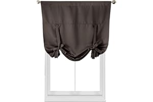 ROYAL TRADITION Santon 37-Inch Wide x 63-Inch Long, Triple Weave Blackout Rod Pocket Tie-Up Shade for Small Window, Kitchen or Bathroom Balloon Blind, Grey