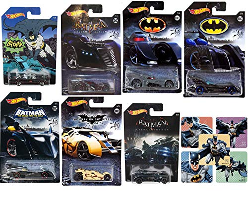 Bat Exclusive Man Series DC Collection Hot Wheels 7 Super Hero Batmobile Batman car TV Classic Series / Arkham Knight & Asylum / Tumbler Dark Knight Rises / Tim Burton Movie / Brave & Bold + Stickers