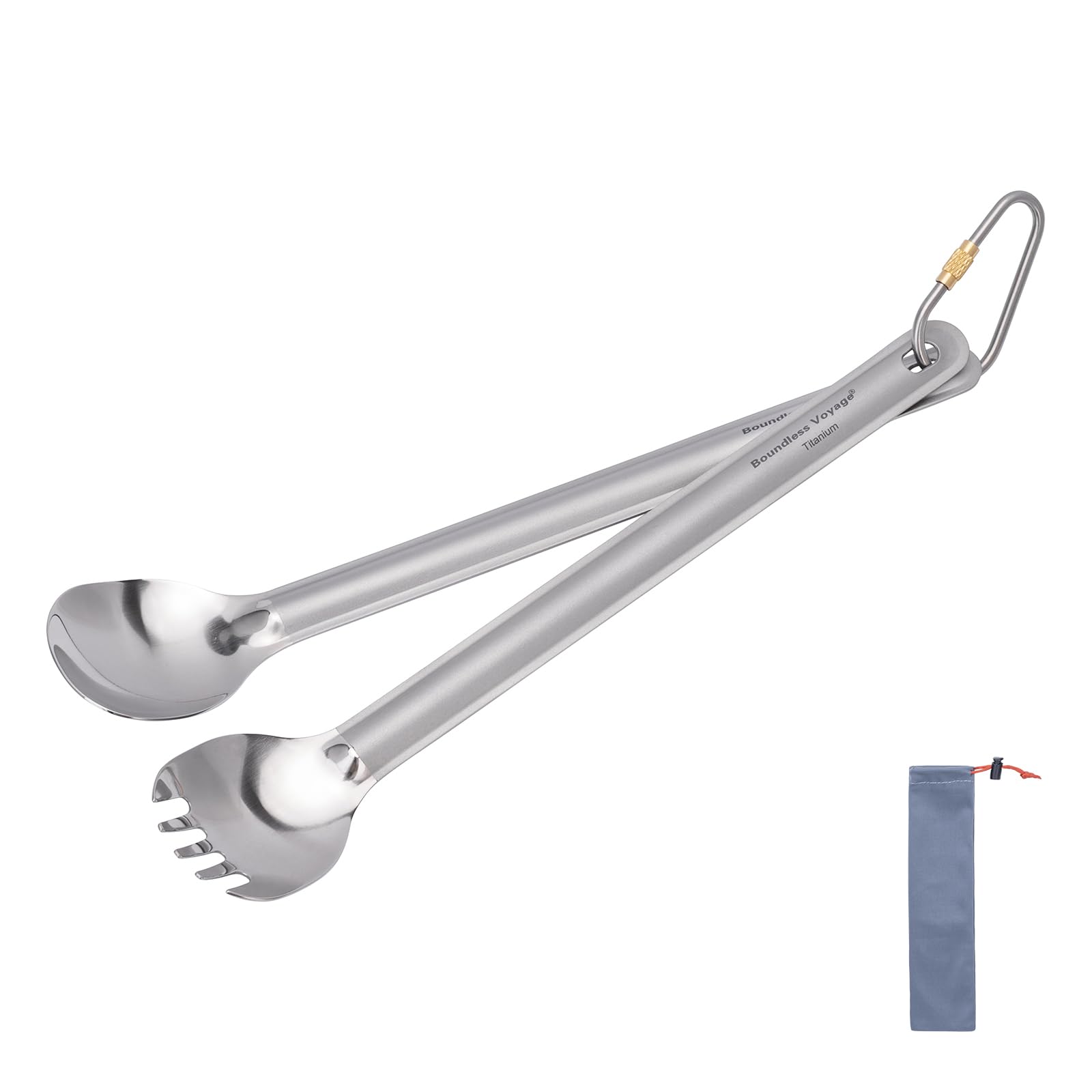 iBasingo Titanium Long Handle Spoon Spork Camping Soup Rice Snack Cutlery with Polished Bowl Ultralight Cutlery Outdoor Picnic Flatware Portable Travel Tableware (Spork & Spoon Set Ti1033T)