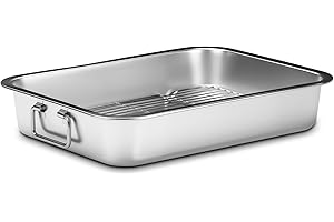 CHRYSOVEREIGN Stainless Steel Turkey Roasting Pan with Rack & Handles, Heavy Duty Food-Safe Turkey Pan Dishwasher Safe, Perfect for Cooking Turkey and Steak for Thanksgiving and Christmas (Standard)