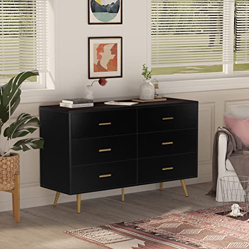 JOZZBY Black Dresser, 6 Drawer Dresser for Bedroom, Modern Black and