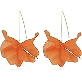 KVANU Unique Handmade Bohemian Resin Flower Petal Dangle Earrings Large Long Acrylic Rose Flower Tiered drop Earring Statement Summer Party Exaggerated Floral Tassel Hook Earrings for Women