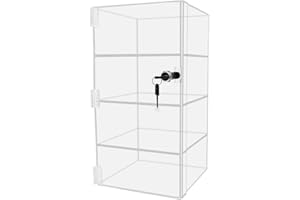 Marketing Holders Acrylic Locking Vertical Cabinet with Keys 9.5" x 9.5" x 16" Clear Plexiglass Countertop Hinged Swing Door Locker for Retail Products and Convenience Stores Merchandise
