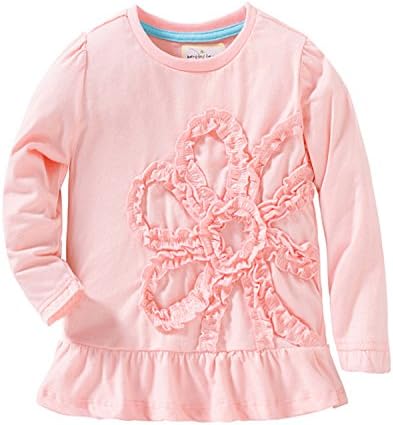 Girls Cotton Longsleeve T-Shirt Casual Dresses Applique Pink Flower (5t)