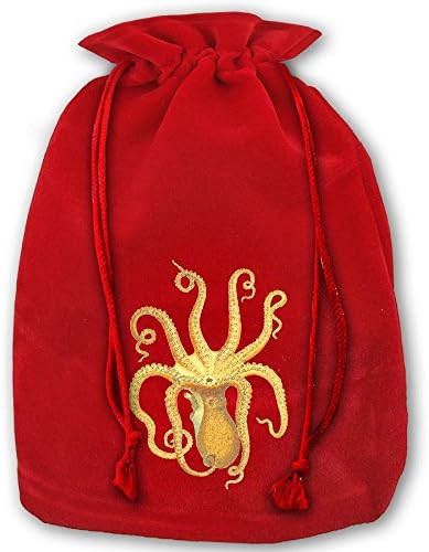 Stylish Drawstring Santa Sack Red Octopus Golden Christmas Gift Bag Party Favor Bags For X-mas Size 13.8" X 17.7"