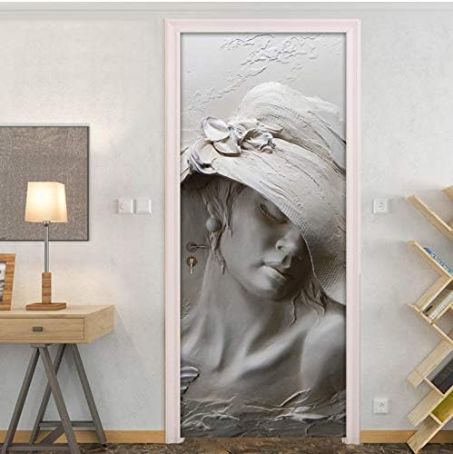 Mural Self-Adhesive Door Sticker Mural 3D Gray Beauty Art Wall Murals Modern Living Room Bedroom Door Wallpaper Wall Decals-95X210