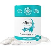 AspenClean Dishwasher Detergent Pods | Unscented | 28 Count | EWG Verified | Zero Plastic | Non-Toxic | 100% Natural | Cuts Grease &amp; Grime