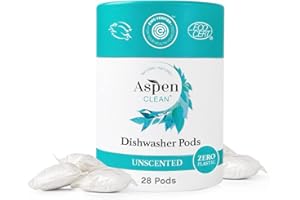 Unscented Dishwasher Pods by AspenClean, Dye-Free, Zero Plastic, EWG Verified™, Vegan, Eco-Friendly, Natural Dishwasher Detergent - 28 Count