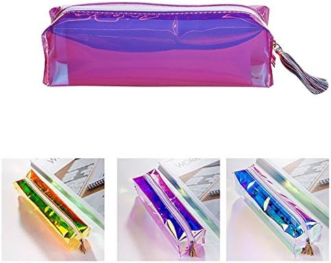 OPUSS-Super Big Capacity Laser Pencil Case Supply Stationery Gift Cute Transparent Box Pencilcase Tassel Makeup Bag (5 COLORS)