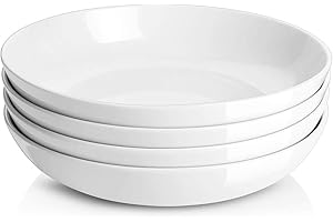 Y YHY 9.75" Pasta Bowls Set of 4, Large Shallow White Ceramic Salad Bowls, 50oz Wide Dinner Bowls for Pasta, Soup, Salad & St