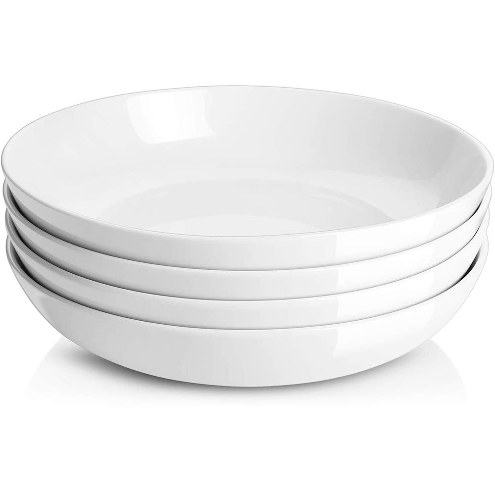 Photo 1 of DOWAN 9.75" Pasta Bowls Set of 4, Large Shallow White Ceramic Salad Bowls, 50oz Wide Dinner Bowls for Pasta, Soup, Salad & Stew, Microwave & Dishwasher Safe, Housewarming Gift(Soft White)