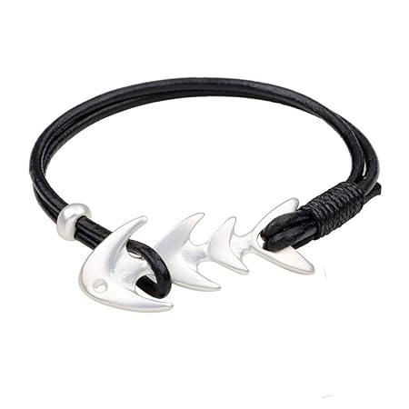 Botreelife Handmade Faux Seil Armband Metall Fishbone Einstellbar Armband ,Schwarz