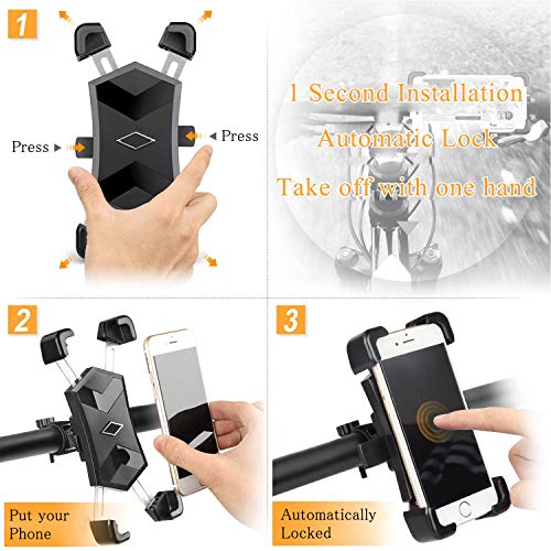 CHYBFU Bike Phone Mount, Bicycle Phone Holder with 4 Telescopic Clamp