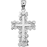 Solid 925 Sterling Silver Nugget Cross Crucifix Religious Pendant (Medium)