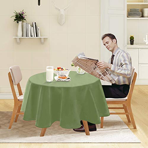 YEMYHOM Spill-Proof Fabric Round Tablecloth for Dining Room, Wedding and Party (60" Round, Army Green)
