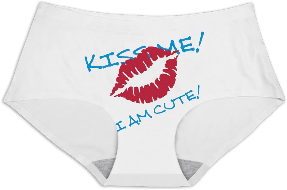 PCY Seamless Ice Silk Kiss Me I'm Cute Lip Bikini Panties Underwear For Women Size L White