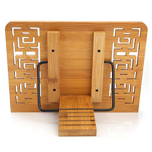 image for BamBoo Book Stand - wishacc Reading Rest holder Cookbook Cook Stand/Fo