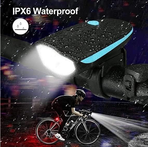 TEKCOOL 2-in-1 Rechargeable Cycle Light (3 Modes) & Horn, Waterproof, Blue, 250 Lumen, Handlebar Mount. 1