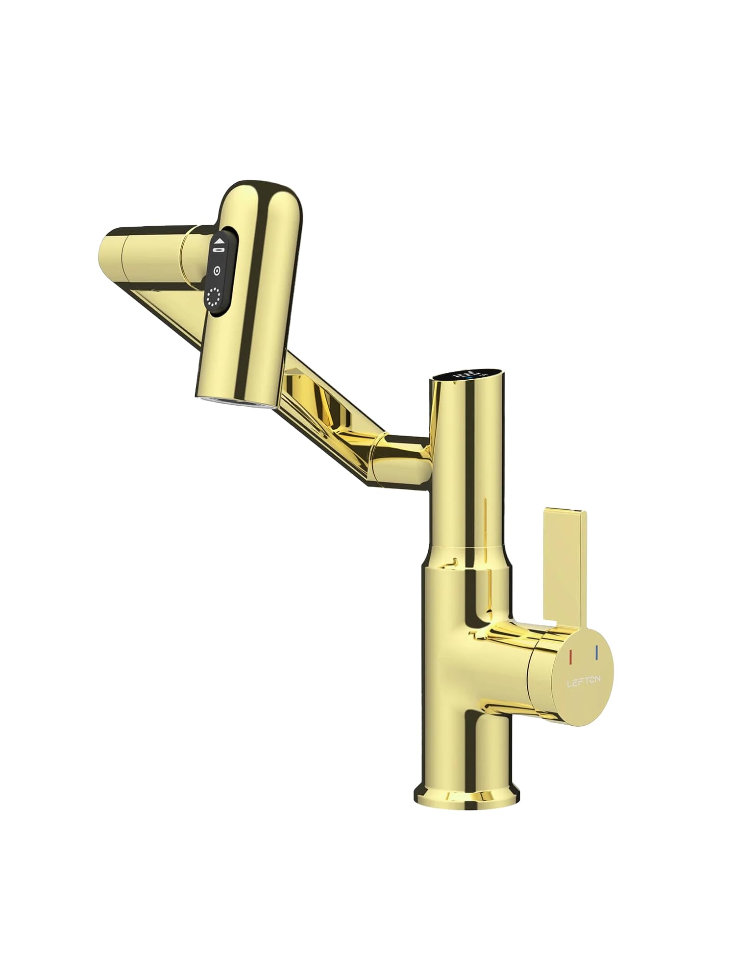 Photo 1 of Lefton Rotatable Bathroom Faucet with Temperature Display in Fahrenheit (Batteries-Free), 3 Water Outlet Modes, Polished Gold, BF2204-5