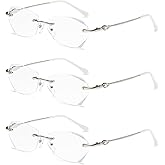 TERAISE Frameless Reading Glasses For Women With Blue Light Blocking,Fashion Diamond Cutting Rimless Eyeglasses