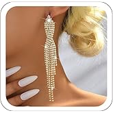 Hanfluenve Rhinestones Earrings Sparkly Long Tassel Dangle Earrings For Women Vintage Crystal Long Earrings Hypoallergenic Prom Earrings Jewelry