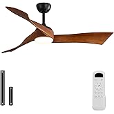Sofucor 52 Inch Ceiling Fan with Light and Remote, Modern 3 Solid Wood Blades Ceiling Fan, 6 Speeds 5500CFM, Dimmable 3-Color LED with Memory, Timer &amp; Quiet &amp; Reversible DC Motor, ETL, Walnut Wood