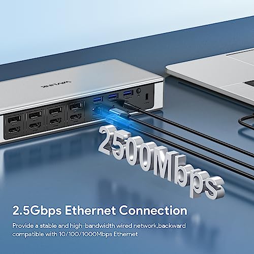 WAVLINK DisplayLink 19-in-1 USB-C/A Docking Station for Mac M1/M2, Windows Laptops and New MacBook Neo, 4 Monitors 5K/4K@60Hz, 4 HDMI + 4 DP, LAN 2.5G, 180W, 10Gbps