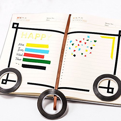 Dayree 12 Pack 1/8'' x 216' Graphic Chart Tape Slim Removable Tape Grid Making for White Board, Crafts - Black Matte - Thumbnail 4