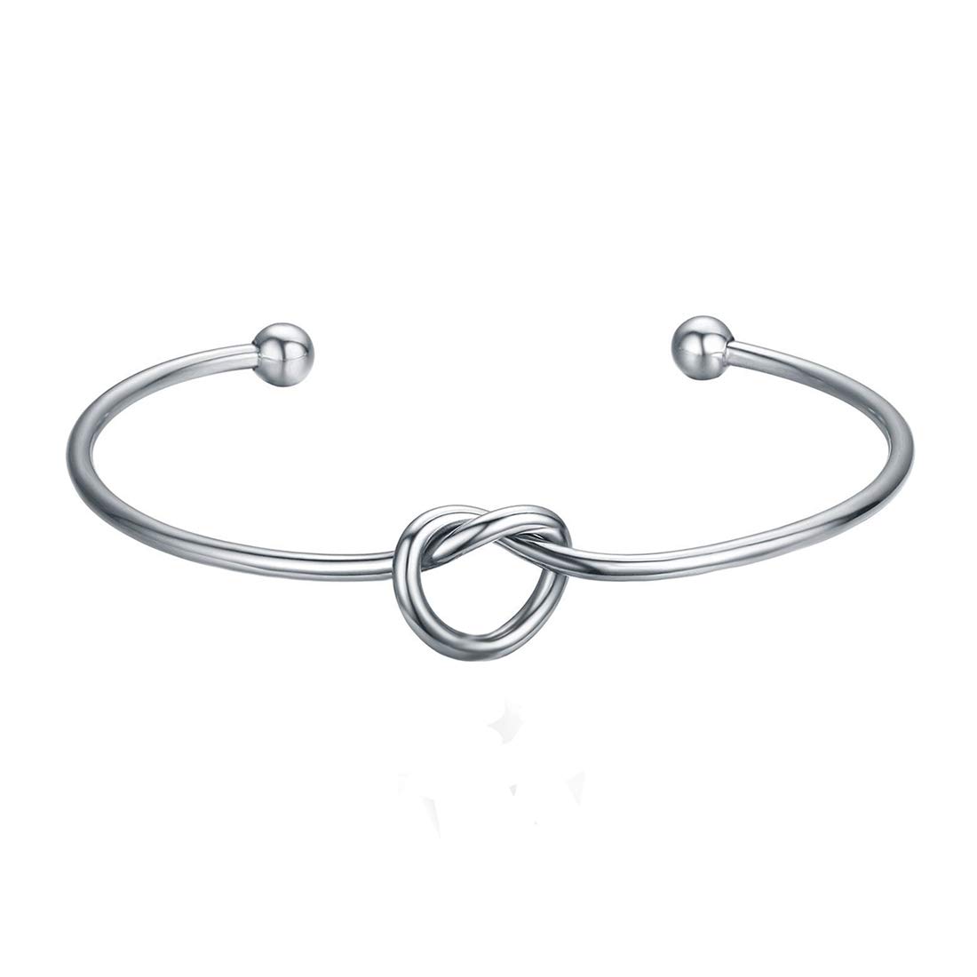 ZUOBAO Simple Love Knot Bracelet Tie The Knot Cuff Bangle (Silver)
