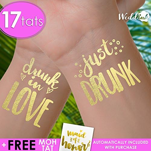 Set of 17 Bachelorette Party, bachelorette tattoos, Drunk in Love, Just Drunk, bridal party, bridesmaid tattoo, bride, hens party, wedding party, bachelorette party favors, team bride, gold bride
