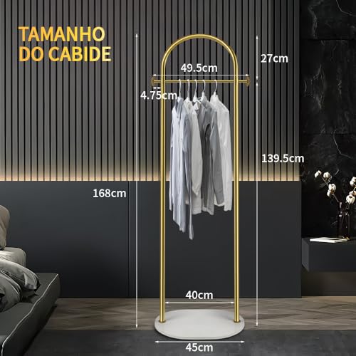 Rack Vertical de Casaco, Arara de Roupas, Cabideiro de Chão, Arara Cabideiro, com Base de Mármore, Prateleiras de Roupas com Prateleiras, 168 x 40cm, Dourado