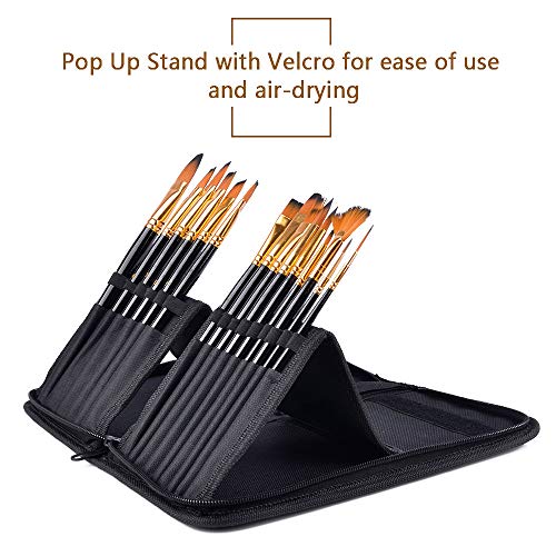 Haneye Artist Paint Brush Set, 15 Pcs Sizes Nylon Art Paint Brushes with Case, Wood Handles, with Painting Knife and Watercolor Sponge, Multifunction Brush for Gouache, Acrylics, Oil and Watercolor