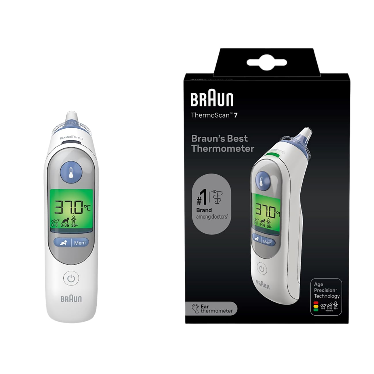 Braun ThermoScan 7 Ear thermometer - Age Precision Technology - Colour-coded Digital Display - Baby and Infant Friendly - #1 Brand among doctors(1)
