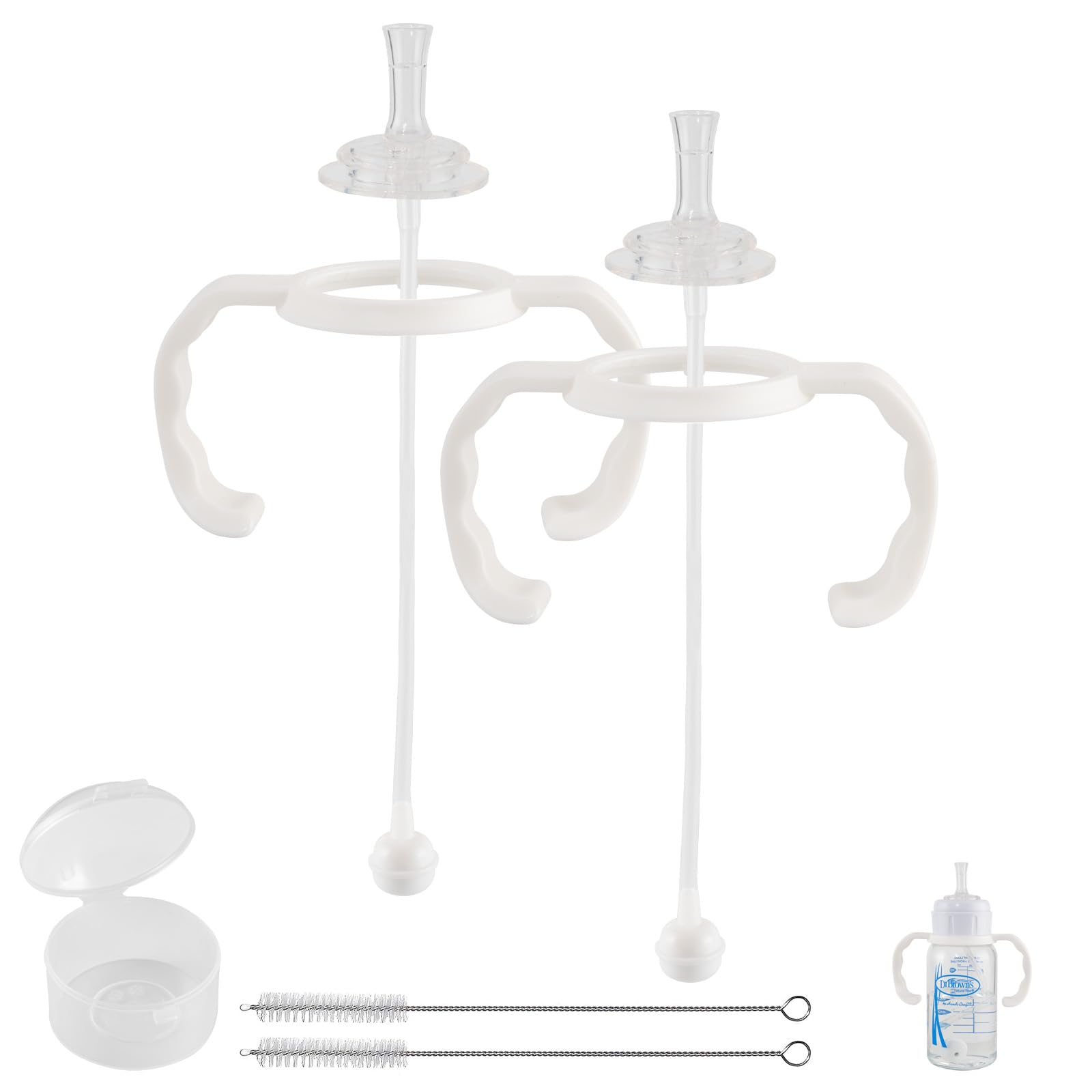 Photo 1 of Straw Cup Conversion Kit for Dr Browns Narrow and Narrow Glass Baby Bottles, Spill-Proof Transition Kit with Silicone Straw Nipple, Weighted Straw, Handle, 2 Pack, 6m+