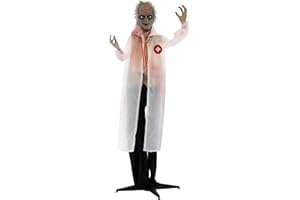 Haunted Hill Farm Life-Size Scary Animatronic Doctor with Touch Activated Lights and Sounds, Battery Operated Indoor or Covered Outdoor Halloween Decoration
