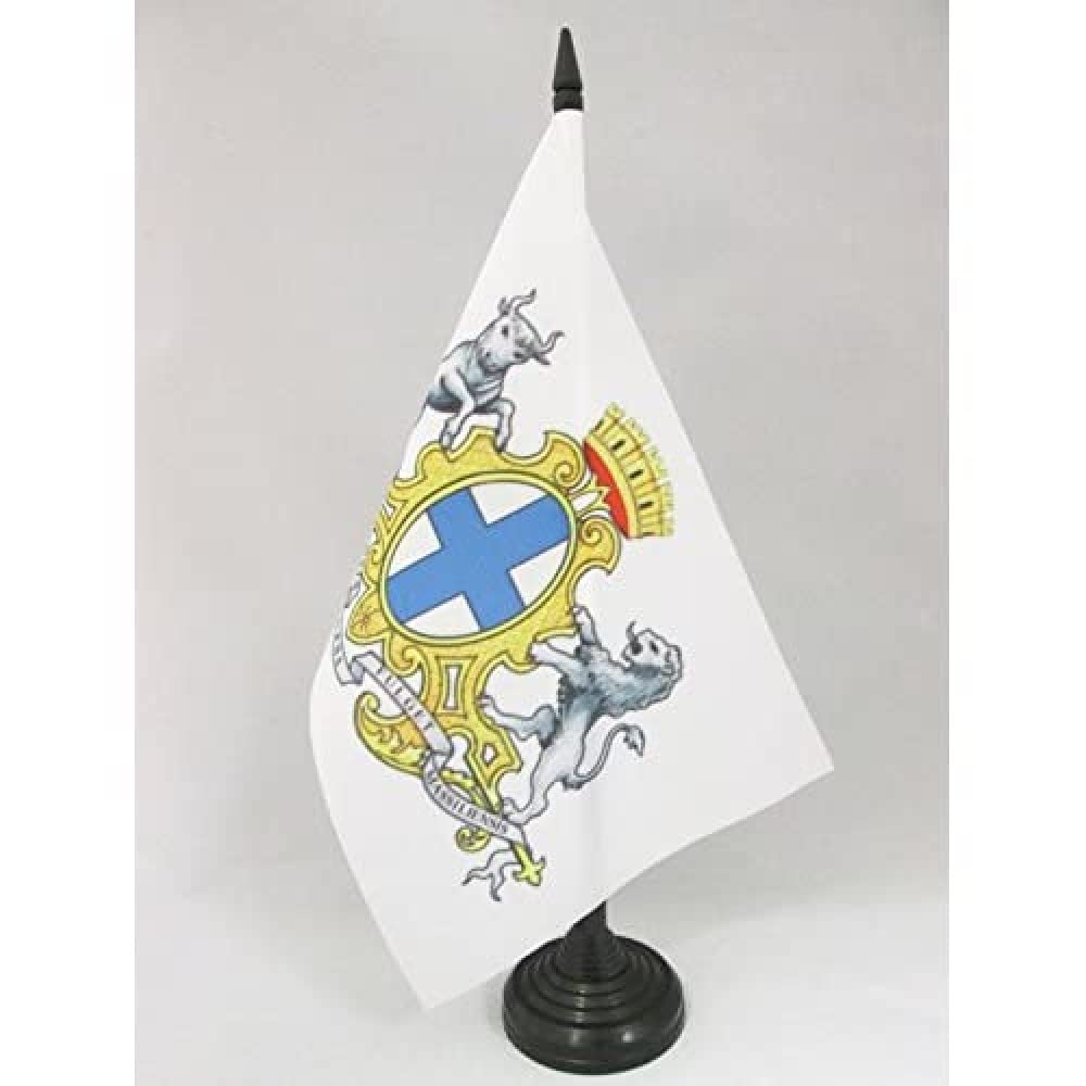 AZ FLAG Marseille Coat of arms Table Flag 5'' x 8'' - Marseilles Office Decoration 100% Polyester 21 x 14 cm - Mini Desk Flag with Pole and Black Plastic Base