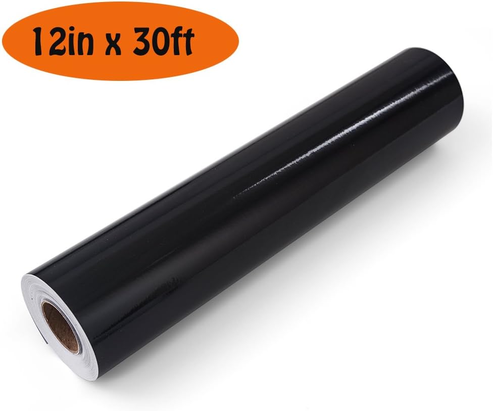 VINYl FROG Glossy Black Permanent Vinyl Roll 12 Inch x 30 Feet Works With Cricut and Other Cutters(30cmx9.3m)