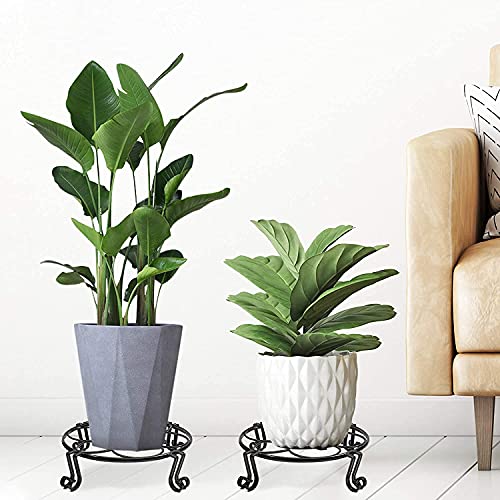 Panta 2 Pack Black Metal Plant Stands Heavy Duty Round Planter Holder