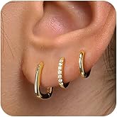 KMPTACDN Small Gold Hoop Earrings Set for Women, 14K Gold Plated Stack Hypoallergenic Huggie Hoop Earrings for Women Trendy Dainty Cartilage Cubic Zirconia Earrings Multiple Piercing Jewelry Gifts