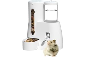 SQUSIMEI 2 in 1 Hamster Water Bottle - Automatic Food Bowl, No Drip Small Animal Water Bottle Dispenser, for Syrian Dwarf Hamsters, Gerbils, Mouse, Hedgehog, Hamster Cage Accessories (White, Large)
